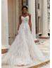 Beaded Ivory Lace Tulle Open Back Ruffled Wedding Dress